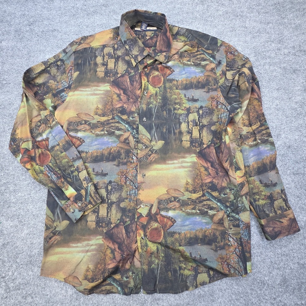 Vintage Haupt AOP Nature Abstract Shirt Men's 42-L 16.5 Forest Graphic Germany